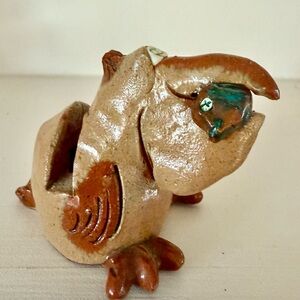 Nancy Hicks Signed Glazed Glay Pottery 3” Pelican With Fish in Its Mouth Bird